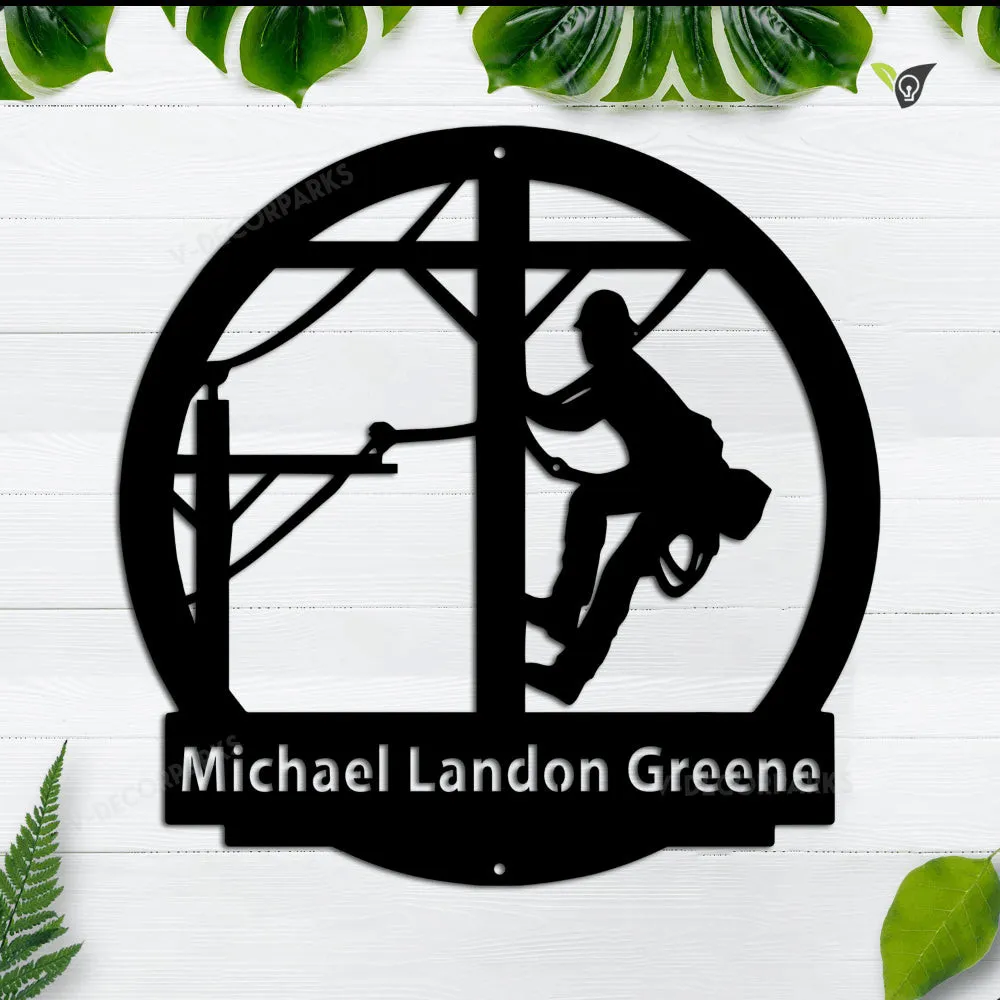 GCMSPDZ00234-8ch.webp Personalized Lineman Last Name Metal Sign, Lineman Gift, Lineman Sign, Personalized Lineman, Christmas Gift, Custom Metal Sign, Door Hanger