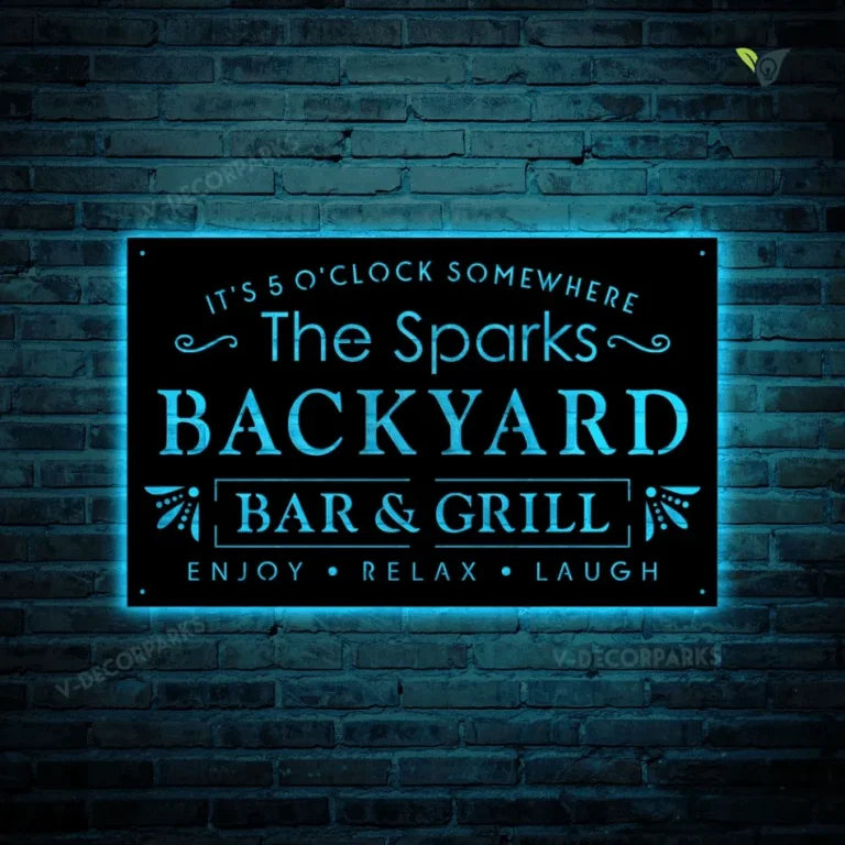 Personalized Outdoor Backyard Metal Wall Art With Led Light | Custom Metal Patio Sign | Custom Metal Pool Sign | Custom Metal Backyard Sign