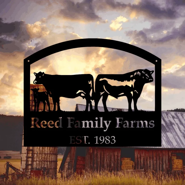 Metal Led Lights Farm Sign, Cows And Bull - Personalized Family Name Metal Sign - Wedding Gift - Personalized Gift - Metal Wall Art