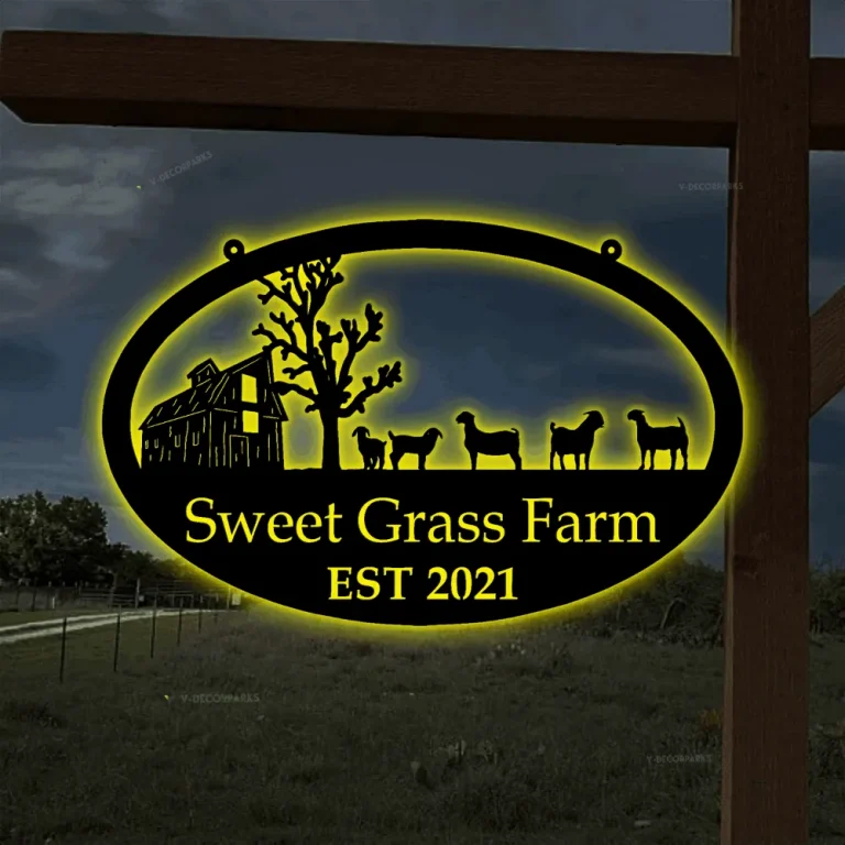 Metal Farm Sign Goats With Led Lights - Personalized Family Name Metal Sign - Housewarming Gift - Wedding Gift - Personalized Gift - Metal Wall Art