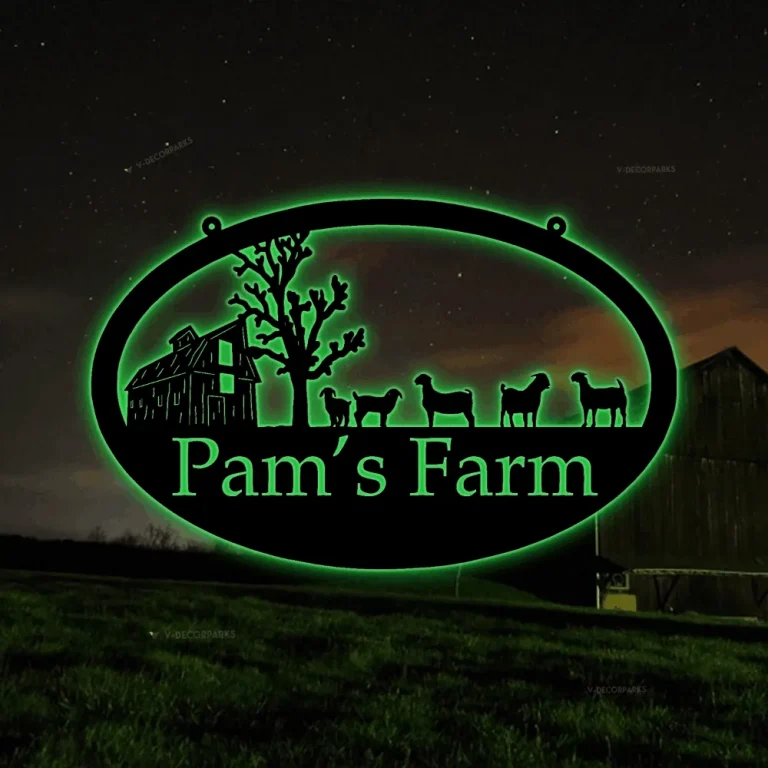 Metal Farm Sign Goats With Led Lights - Personalized Family Name Metal Sign - Housewarming Gift - Wedding Gift - Personalized Gift - Metal Wall Art