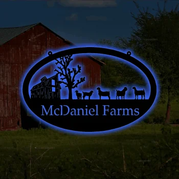 Metal Farm Sign Goats With Led Lights - Personalized Family Name Metal Sign - Housewarming Gift - Wedding Gift - Personalized Gift - Metal Wall Art