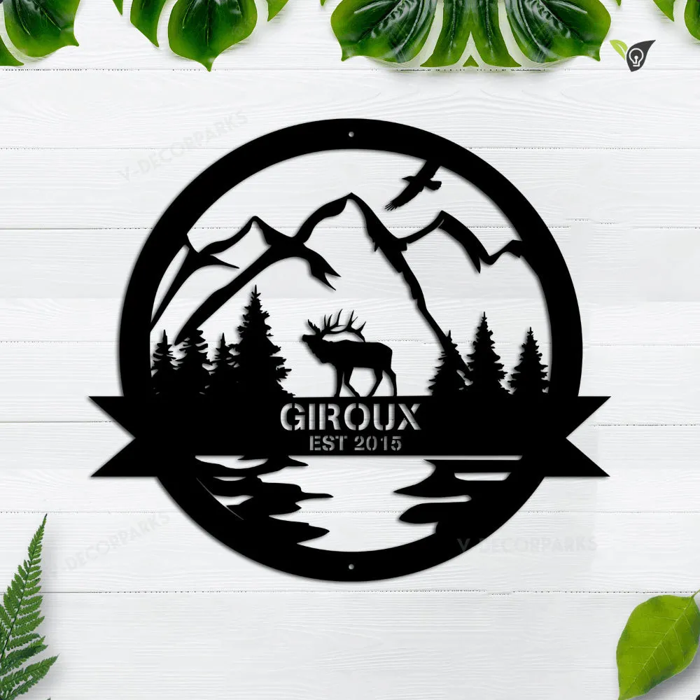 GCMSPDZ00320-18269-20inch.webp Elk Personalized Metal Sign, Elk Hunter Christmas Gift, Last Name Art, Family Name Sign, Caribou Sign, Elk Hunting Gift, Elk Antler Sign