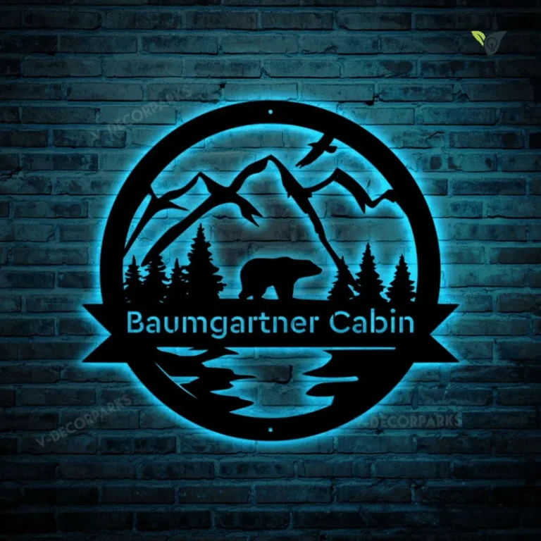 Personalized Bear Metal Sign With Led Lights, Bear In Woods Cabin Sign, Family Name Black Bear Sign, Personalized Bear Sign