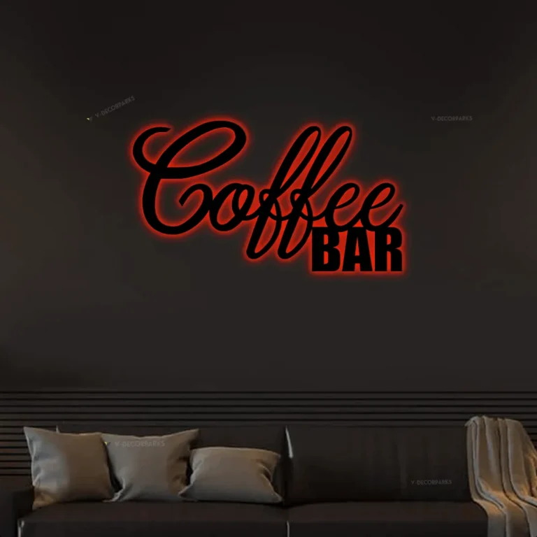 Coffee Bar Metal Wall Art With Led Lights, Coffee Wall Decor, Metal Wall Decor, Home Decor, Coffee Bar Home Decor, Metal Wall Art Words, Wall Art