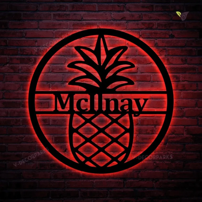 Personalized Family Name Pineapple Metal Sign With Led Lights, Metal Wall Decor, Monogram Name Sign, Home Decor, Personalized Pineapple Decor