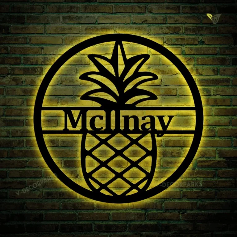 Personalized Family Name Pineapple Metal Sign With Led Lights, Metal Wall Decor, Monogram Name Sign, Home Decor, Personalized Pineapple Decor