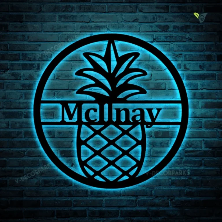 Personalized Family Name Pineapple Metal Sign With Led Lights, Metal Wall Decor, Monogram Name Sign, Home Decor, Personalized Pineapple Decor