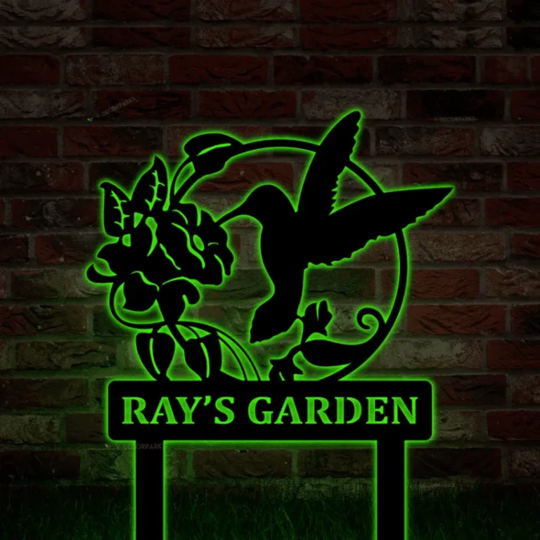 Personalized Garden Stake Metal Sign With Led Lights, Garden Stake Metal Sign, Personalized Garden Sign, Custom Garden Sign, Garden Name Metal Sign