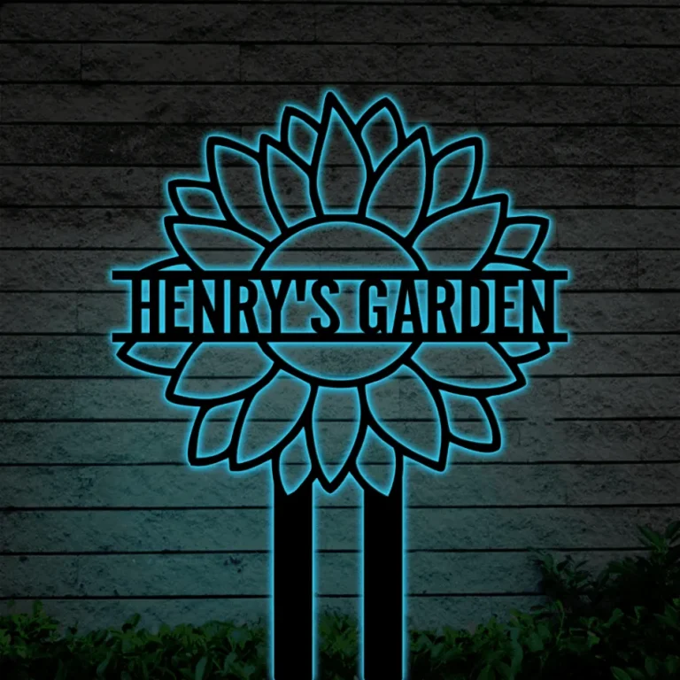 Personalized Flower Garden Stake Metal Sign With Led Lights, Garden Stake Metal Sign, Garden Sign, Custom Garden Sign, Garden Name Metal Sign