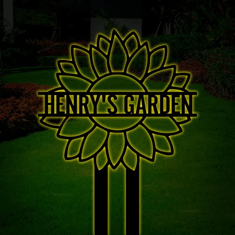 Personalized Flower Garden Stake Metal Sign With Led Lights, Garden Stake Metal Sign, Garden Sign, Custom Garden Sign, Garden Name Metal Sign