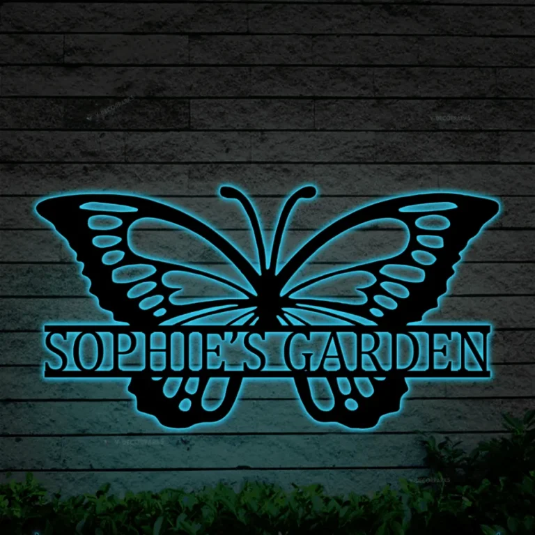 Personalized Garden Metal Art With Led Lights, Outdoor Metal Art, Butterfly Metal Art, Garden Sign, Outdoor Home Decor, Custom Butterfly Garden Sign