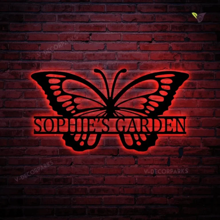Personalized Garden Metal Art With Led Lights, Outdoor Metal Art, Butterfly Metal Art, Custom Butterfly Garden Sign