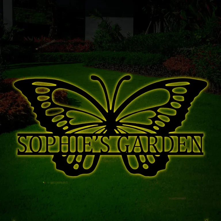 Personalized Garden Metal Art With Led Lights, Outdoor Metal Art, Butterfly Metal Art, Garden Sign, Outdoor Home Decor, Custom Butterfly Garden Sign