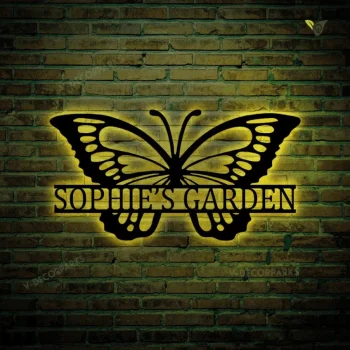 Personalized Garden Metal Art With Led Lights, Outdoor Metal Art, Butterfly Metal Art, Custom Butterfly Garden Sign