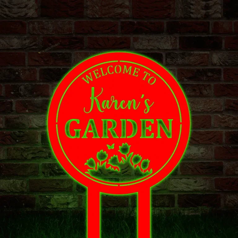 Personalized Garden Stake Metal Sign With Led Lights, Garden Stake Metal Sign, Personalized Garden Sign, Custom Garden Sign, Garden Name Metal Sign