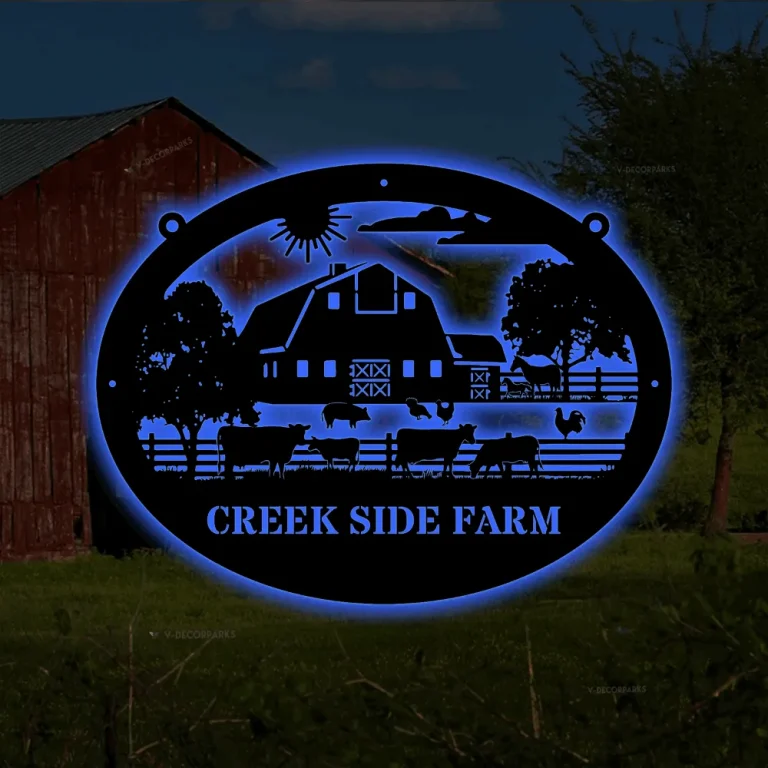 Custom Metal Farm Sign With Led Lights, Cattle Ranch, Barn Sign, Farmhouse Decor, Family Name Sign, Farmer Gift, Farm Scene Metal, Animals Sign