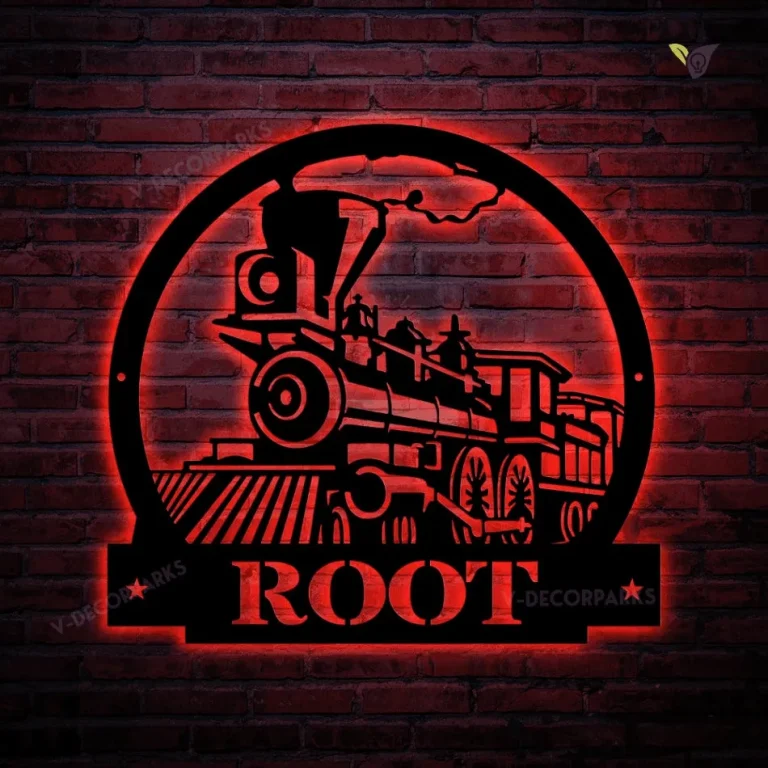 Personalized Train Metal Sign With Led Lights, Railroad Signs, Train Decor, Train Metal Wall, Steam Train Decor Metal Sign