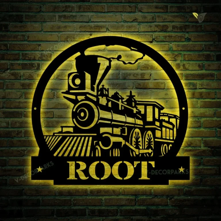 Personalized Train Metal Sign With Led Lights, Railroad Signs, Train Decor, Train Metal Wall, Steam Train Decor Metal Sign