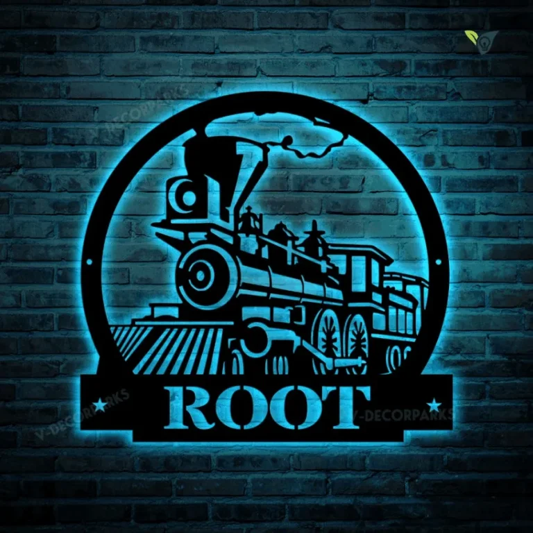 Personalized Train Metal Sign With Led Lights, Railroad Signs, Train Decor, Train Metal Wall, Steam Train Decor Metal Sign