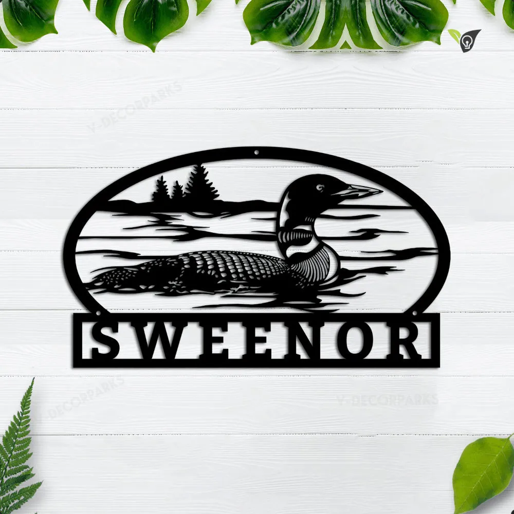 GCMSPDZ01606-18585-8inch.webp Custom Loon Metal Sign Lake House Decor, Lake House Sign, Family Name Sign, Hunting Bird, Metal Sign Custom, Welcome Sign