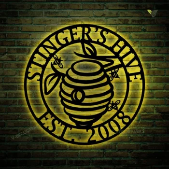 Personalized Metal Beehive Led Light Sign, Metal Bee Sign, Beekeeper Business, Metal Garden Sign, Farmer Apiarist, Garden Sign