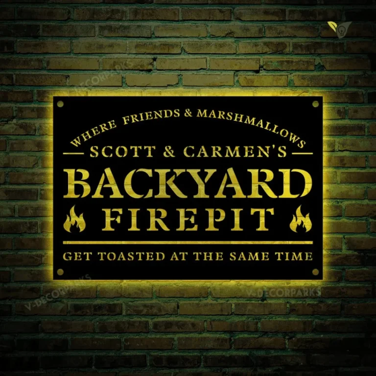Personalized Backyard Firepit Metal Sign With Led Lights, Welcome Sign ...