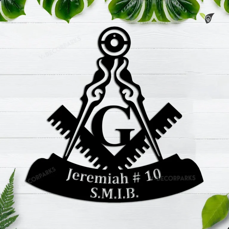 Personalized Name Masonic Square Metal Wall Freemason Compass Symbol With Or Without Name, Personalized Metal Art Home DÃÂ©cor
