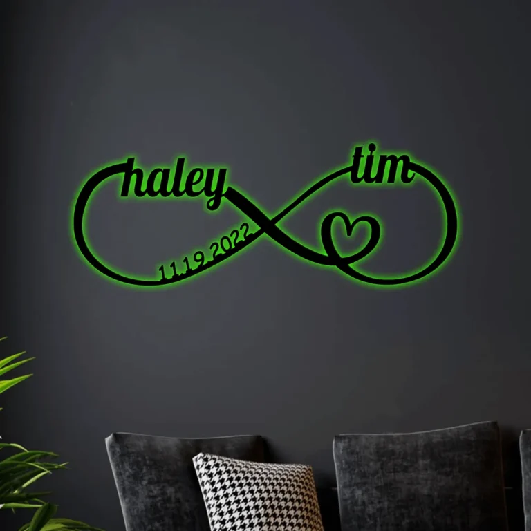 Personalized Name Infinity Heart Valentines Day Metal Sign With Led Lights, Couple Gift, Custom Home Decor Gift For Him, Her, Engaged Gifts