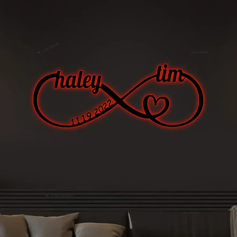 Personalized Name Infinity Heart Valentines Day Metal Sign With Led Lights, Couple Gift, Custom Home Decor Gift For Him, Her, Engaged Gifts