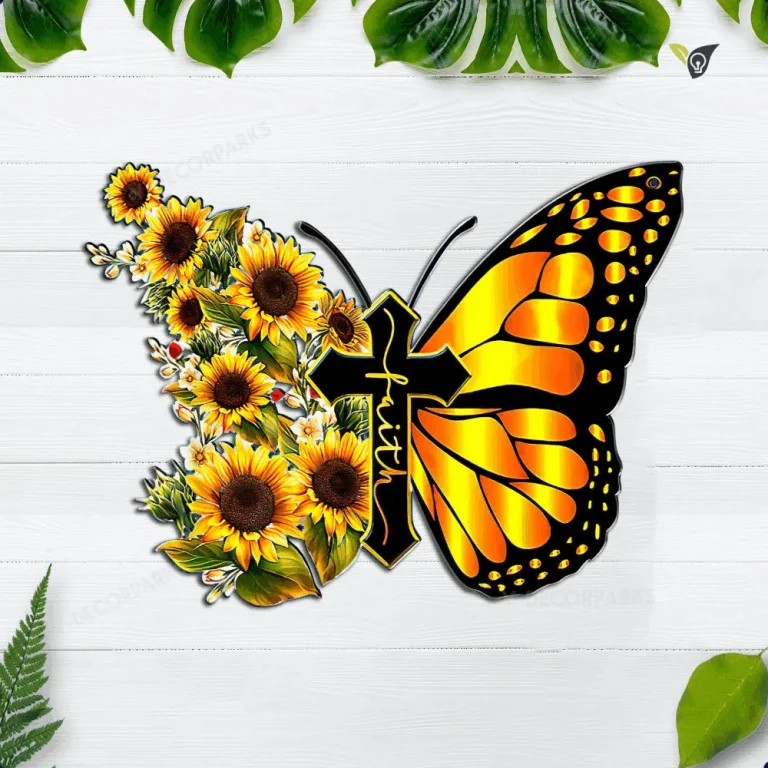 Personalized Butterfly Printed Metal Signs, Christian Cross Sunflower, Faith Over Fear Metal Sign Art, House Decor, Faith Christian, Best Gift Ever