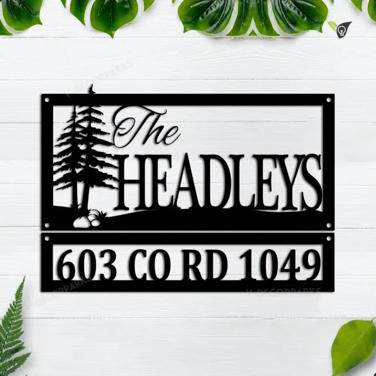 Custom Family Name And Address With Pine Tree Metal Signs, Outdoor Sign, Custom Sign, Address Sign, Name Sign