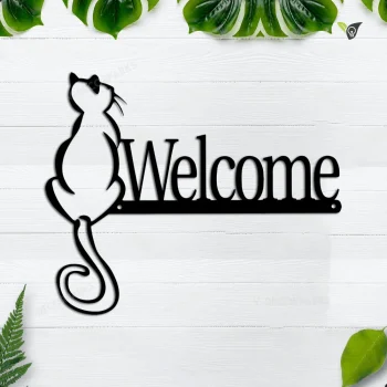 Cat Welcome Metal Sign, Metal Wall Art, Cat Lover Gift, Outdoor Welcome Plaque