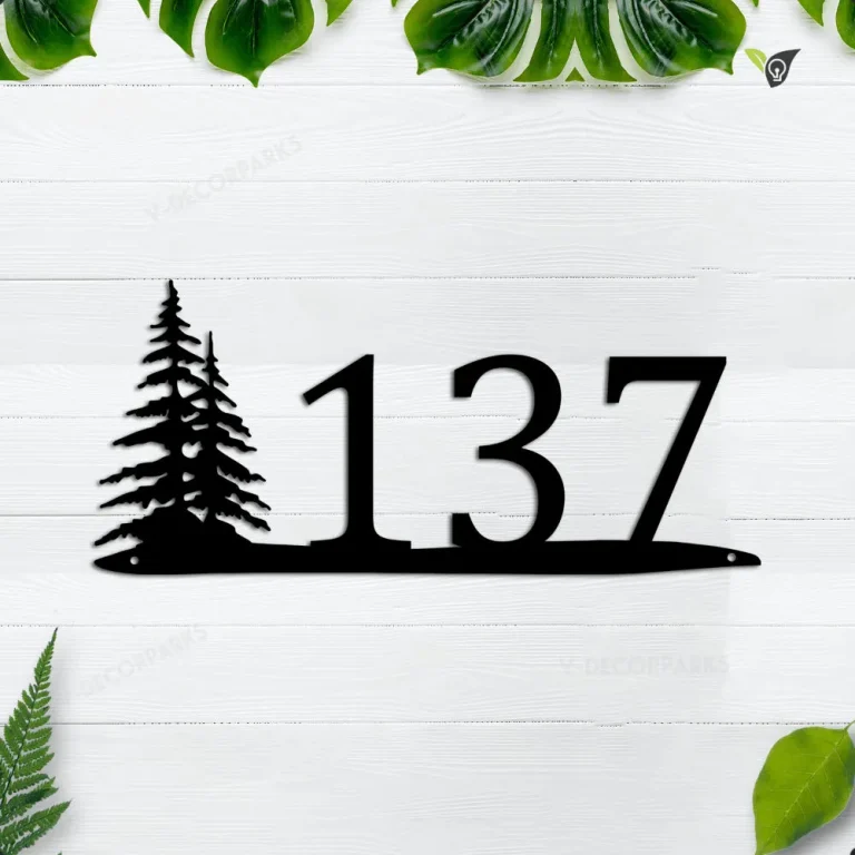 Rustic Metal House Number, Metal Sign, Pine Tree, House Numbers, Metal Wall Art, Outdoor Sign, Address, 4 Digit Only