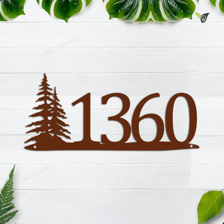 Rustic Metal House Number, Metal Sign, Pine Tree, House Numbers, Metal Wall Art, Outdoor Sign, Address, 4 Digit Only