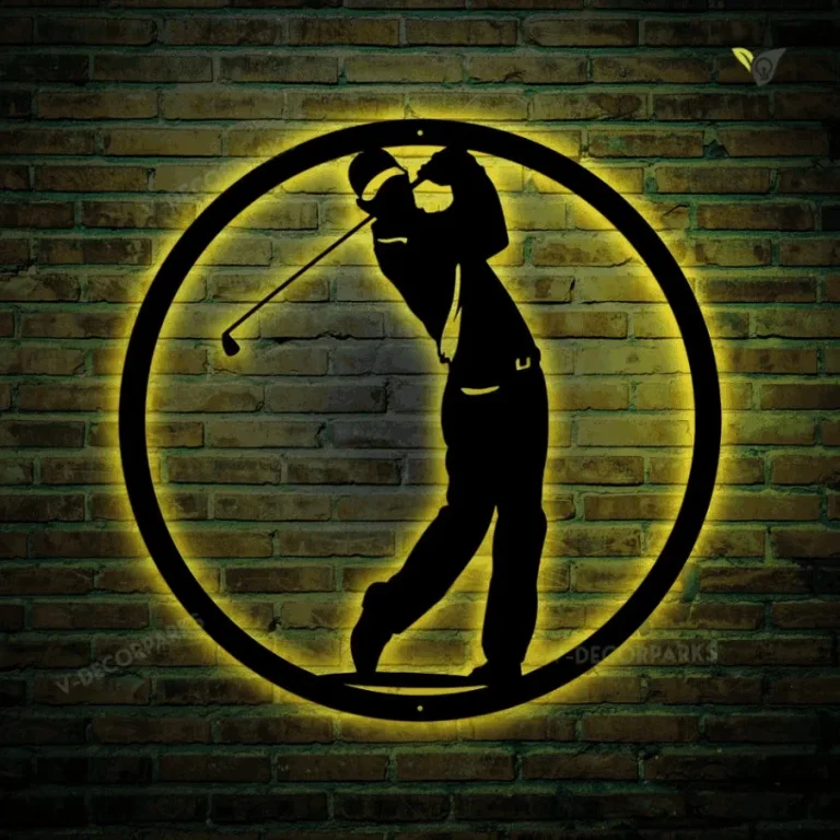 Golfer Metal Wall Art, Golfer Gift, Golf Gift, Metal Wall Hanging, Gift For Him, Metal Wall Decor, Metal Sign With Led Lights, Outdoor