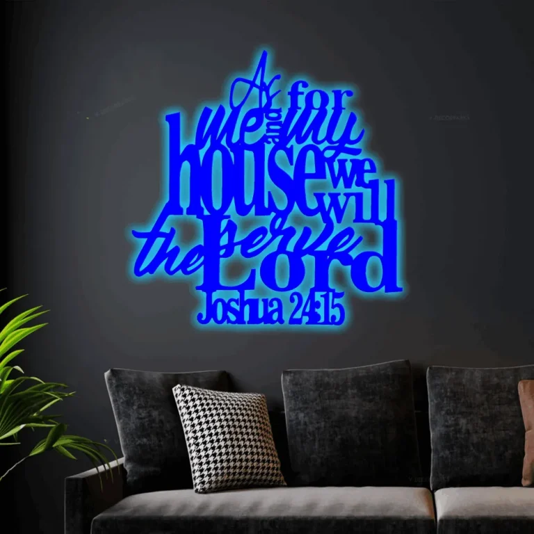 Joshua 24:15 Metal Verse Sign Verse Scripture Decor As For Me And My House With Led Lights, Cut Metal Sign, Wall Metal Art