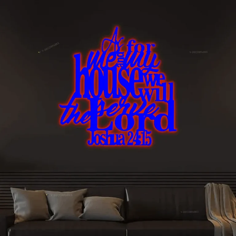 Joshua 24:15 Metal Verse Sign Verse Scripture Decor As For Me And My House With Led Lights, Cut Metal Sign, Wall Metal Art