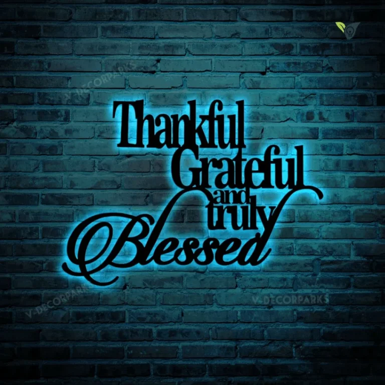 Thankful Grateful Blessed Metal Sign With Led Lights Home Decor, Cut Metal Sign With Led Lights, Wall Metal Art