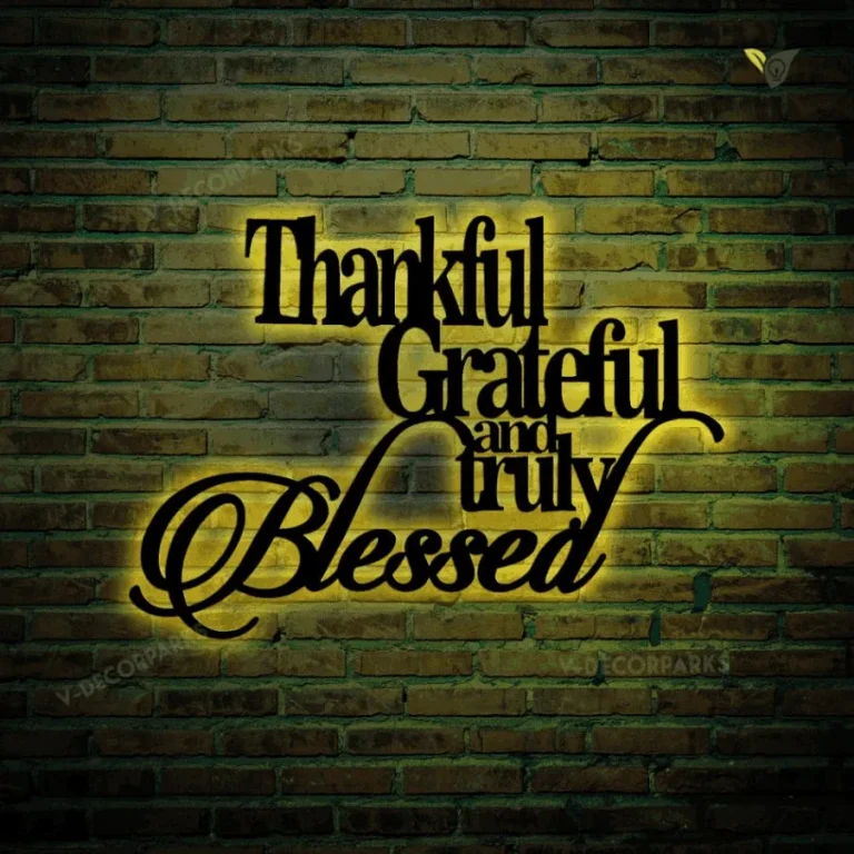 Thankful Grateful Blessed Metal Sign With Led Lights Home Decor, Cut Metal Sign With Led Lights, Wall Metal Art