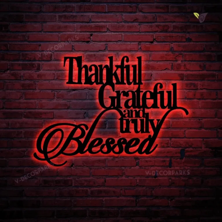 Thankful Grateful Blessed Metal Sign With Led Lights Home Decor, Cut Metal Sign With Led Lights, Wall Metal Art