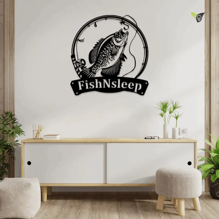 Personalized Black Crappie Fishing Fish Pole Metal Sign With Led Lights Art, Custom Black Crappie Fishing Metal Sign, Black Crappie Fishing Gift