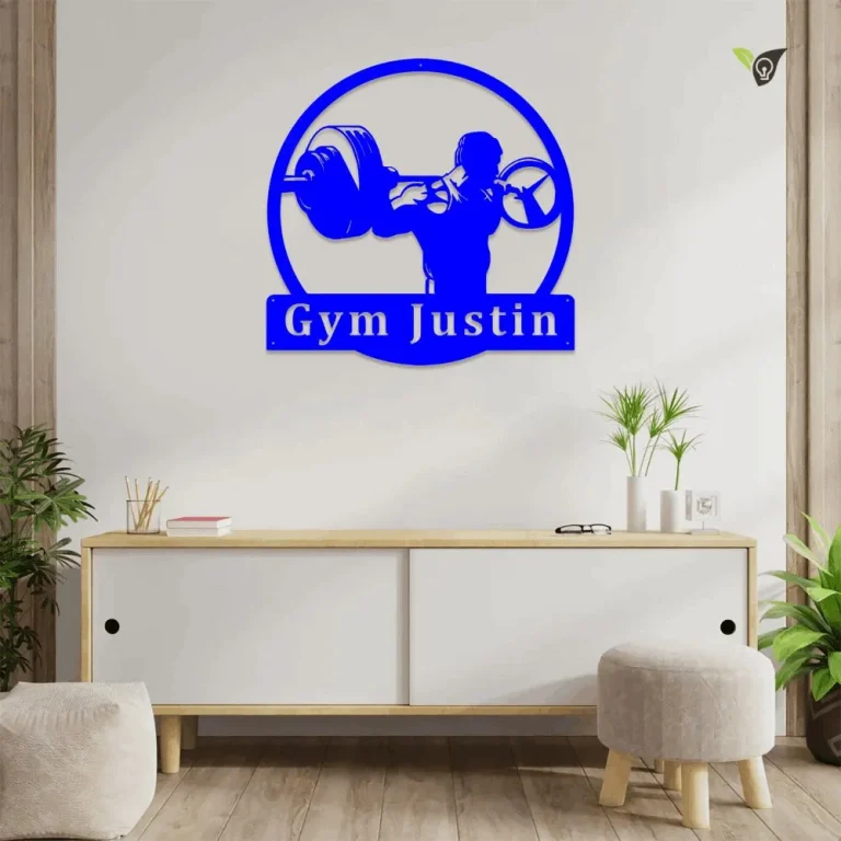 Personalized Powerlifting Sport Monogram Metal Sign With Led Lights Art, Custom Powerlifting Sport Metal Wall Art For Living Room