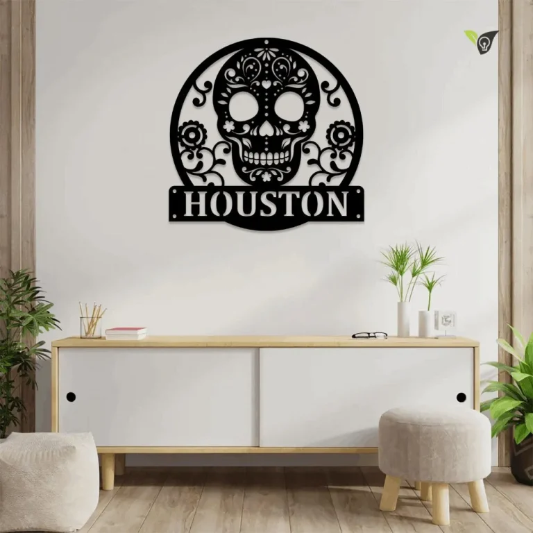 Personalized Sugar Skull Metal Sign With Led Lights Art, Custom Sugar Skull Monogram Metal Wall Art