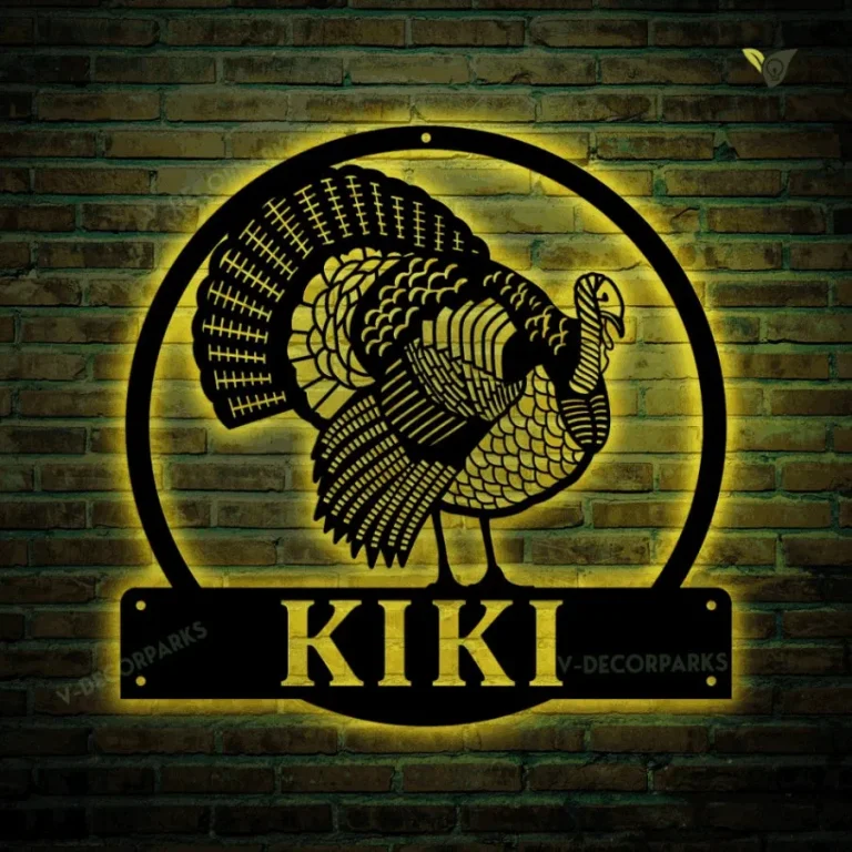 Personalized Turkey Bird Monogram Metal Sign With Led Lights Art , Custom Turkey Bird Metal Sign With Led Lights, Animal Lover Sign