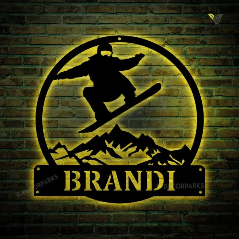 Personalized Snowboarding Metal Sign With Led Lights Art , Custom Snowboarding Metal Wall Art For Living Room