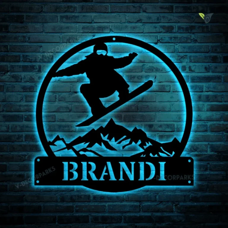 Personalized Snowboarding Metal Sign With Led Lights Art , Custom Snowboarding Metal Wall Art For Living Room