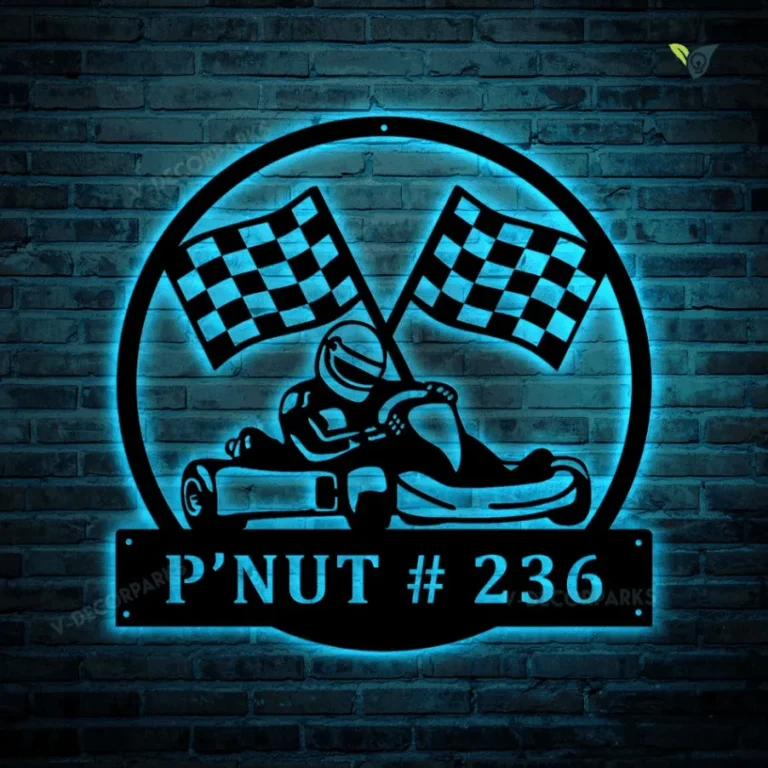 Personalized Go Kart Racing Monogram Metal Sign With Led Lights Art, Custom Go Kart Racing Metal Sign With Led Lights