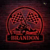 Personalized Go Kart Racing Monogram Metal Sign With Led Lights Art, Custom Go Kart Racing Metal Sign With Led Lights