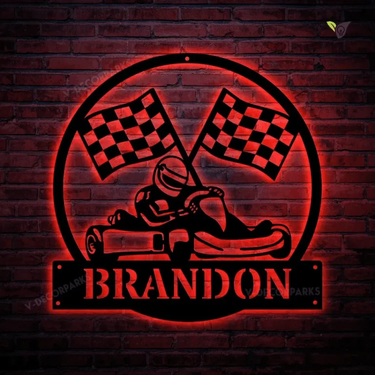 Personalized Go Kart Racing Monogram Metal Sign With Led Lights Art, Custom Go Kart Racing Metal Sign With Led Lights